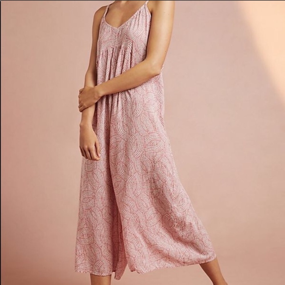 Anthropologie Red Print Pleated Floreat Jumpsuit